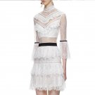 XF 2018 Spring Summer High Quality Fashion Designer Runway Lace One Piece Stand-Up Horn Sleeve Lace 