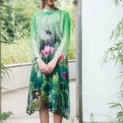 Floral Print Slik Dress Women Summer Chiffon Dresses Fahion Bohemian Two Layers Swing Flare Dress Fa