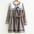 England style plaid bow belt lace layers dress mori girl