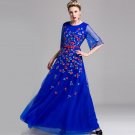 New Arrival 2017 Spring Summer Women\'s O Neck Half Flare Sleeves Embroidery 3 Layers Elegant Long R