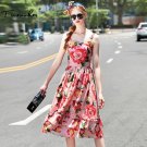 Truevoker Summer Designer Dress Women\'s High Quality Sweet Pink Floral Printed Ruffle Layer Spaghet
