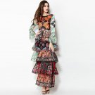 Summer Fashion Runway Maxi Long Dress Women Flare Sleeve Floral Bohemian Cascading Ruffles Full Leng