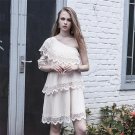 Truevoker Designer Summer Dress Women\'s Sexy One-Shoulder Pure Ruffle Embroidery Patchwork Draped L