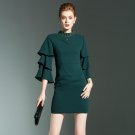 Women Layers Beads Dresses Vestido De Festa 2018 New Spring Half-high Stand Collar Studded Flare Sle