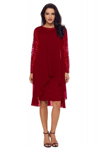 Spring Elegant Sheer Lace Patchwork Midi Dress Double Layer Dresses A line Vintage Dress O Neck Part