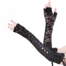 Hot European American Elastic Nylon Long Fishnet Gloves Black Sexy Lace Glove Fingerless Mitten Hip-