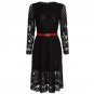 Women Fashion Casual Elegant Lace Splice Multi Layer High Wiast Dress Hollow Out Long Sleeve Slim Pa