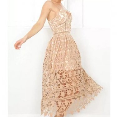 Boho People Fashion Style Thin embroidery Sheer lace dresses double layered Off Shoulder Backless lo