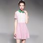 Contrast Collar Cold Shoulder Dress Lace Layering Short Sleeve Striped Party Mini Cotton Dresses Plu