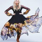 Loose Long Floral Printed Chiffon Dress Short Sleeve Summer Layered Midi Dresses Plus Size Women Clo
