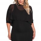 Plus Size Chiffon Layered Ruffles Bodycon Dresses Black White Women Half Sleeve O Neck Slim Mini Par
