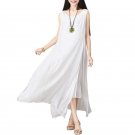 #2214 Sleeveless dress women Cotton linen Double layer White dress Vintage Lightweight Plus size dre