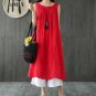 Yesno E28 Women Loose Dress Double Layer 100% Linen Swing Casual Scoop Neck Sleeveless Large Hem Lad