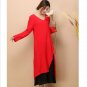 Autumn new slub cotton linen robe drape long sleeve V collar double layer dress