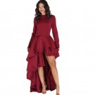 Fashion Layered Ruffles Evening Party Long Dress Fashion Zipper Back Women\'s Long Sleeve Turtleneck