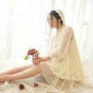 2017 new mori girl spring and summer sweet royal lantern sleeve long-sleeve gauze lace ruffle one-pi