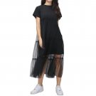 Black Lace Mesh Patchwork Double Layer Dress Women Short Sleeves Casual Dress