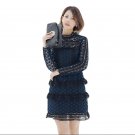2017 Spring Summer Women Stand Collar Long Sleeve Hollow Out Lace Dresses Ladies Sexy Perspective Me