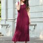 Women Gown Dress Single Breasted Pleated Summer Round Neck Cotton Layer Comfortable Ankle-Length Bea