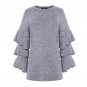 Frill Layered Women Mini Dress Solid Gray Crew Neck Dress Elegant Party Slim Female Mini Dresses