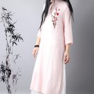 Stand Collar Three Quarter Beauty Floral Embroidery Women Dresses Two Layer Plus Size Robe Long Dres