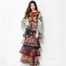 New 2017 Antumn-Winter European American Vintage Floor-Length Layered Flare Sleeve Elegant Vintage P