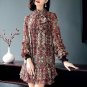 Women spring summer Double layer print ruffles long sleeve short mini chiffon dress Q801017