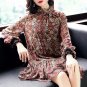 Women spring summer Double layer print ruffles long sleeve short mini chiffon dress Q801017