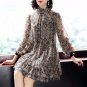 Women spring summer Double layer print ruffles long sleeve short mini chiffon dress Q801017