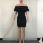 Fashion Double Layered Ruffles Sexy Off Shoulder Slash Neck Women Casual Solid Black Mini Dress Summ