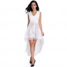 2017 Hot Sexy Dress V-Neck Lace Hollow Sleeveless Mini Summer Dress Yarn Jacquard Multi Layer Robe S