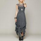 Elegant Lace Flounce Layer Long Dress Women 2017 See Through Mesh Sexy Dress Female Irregular Hem Ba