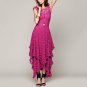 Elegant Lace Flounce Layer Long Dress Women 2017 See Through Mesh Sexy Dress Female Irregular Hem Ba