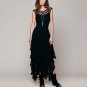Elegant Lace Flounce Layer Long Dress Women 2017 See Through Mesh Sexy Dress Female Irregular Hem Ba