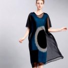 2018 Fold Two Layers Of Mesh Stitching Digital Print Loose Casual Short Sleeve Turtleneck Spring Dre