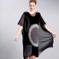2018 Fold Two Layers Of Mesh Stitching Digital Print Loose Casual Short Sleeve Turtleneck Spring Dre