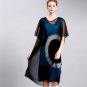 2018 Fold Two Layers Of Mesh Stitching Digital Print Loose Casual Short Sleeve Turtleneck Spring Dre