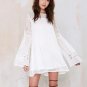 2016 Summer Style Long Sleeve Sheer Lace Dress Ladies Double Layer Elegant A-Line White Dresses Wome