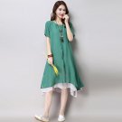 2017 New Summer woman dress Cotton Linen Solid Ladies Casual Double layer long dresses Female Plus S