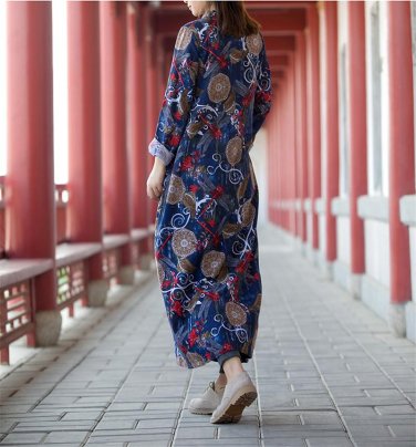 Dress Button-Up Mandarin Collar Long Sleeve Double Layer  Side Pockets
