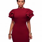 Double Layered Ruffle Sleeve Bodycon Mini Party Dresses Turtleneck Fashion Package Hip Pencil Dress 
