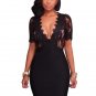 Lace Patchwork Deep V Neck Women\'s Bodycon Dress