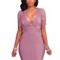 Lace Patchwork Deep V Neck Women\'s Bodycon Dress