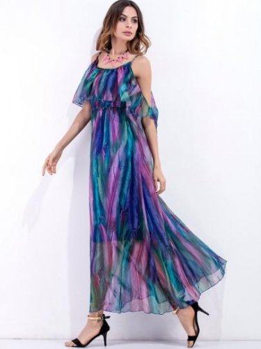 Color Block Double-Layered Women\'s Maxi Dress