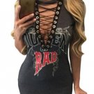Grey Lace Up V Neck Printed Mini Shirt Dress