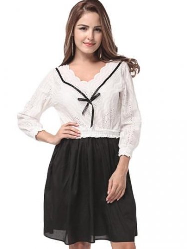 Patchwork Double-Layered Hollow Women\'s Day Dress
