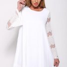 Flared Sleeves O Neck Double Layered White Shift Dress