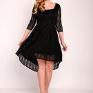 Black Plus Size Square Neck Women\'s Lace Dress