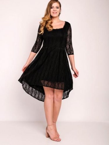 Black Plus Size Square Neck Women\'s Lace Dress