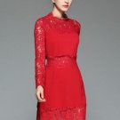 Elegant Long Sleeve Hollow A-Line Women\'s Lace Dress
